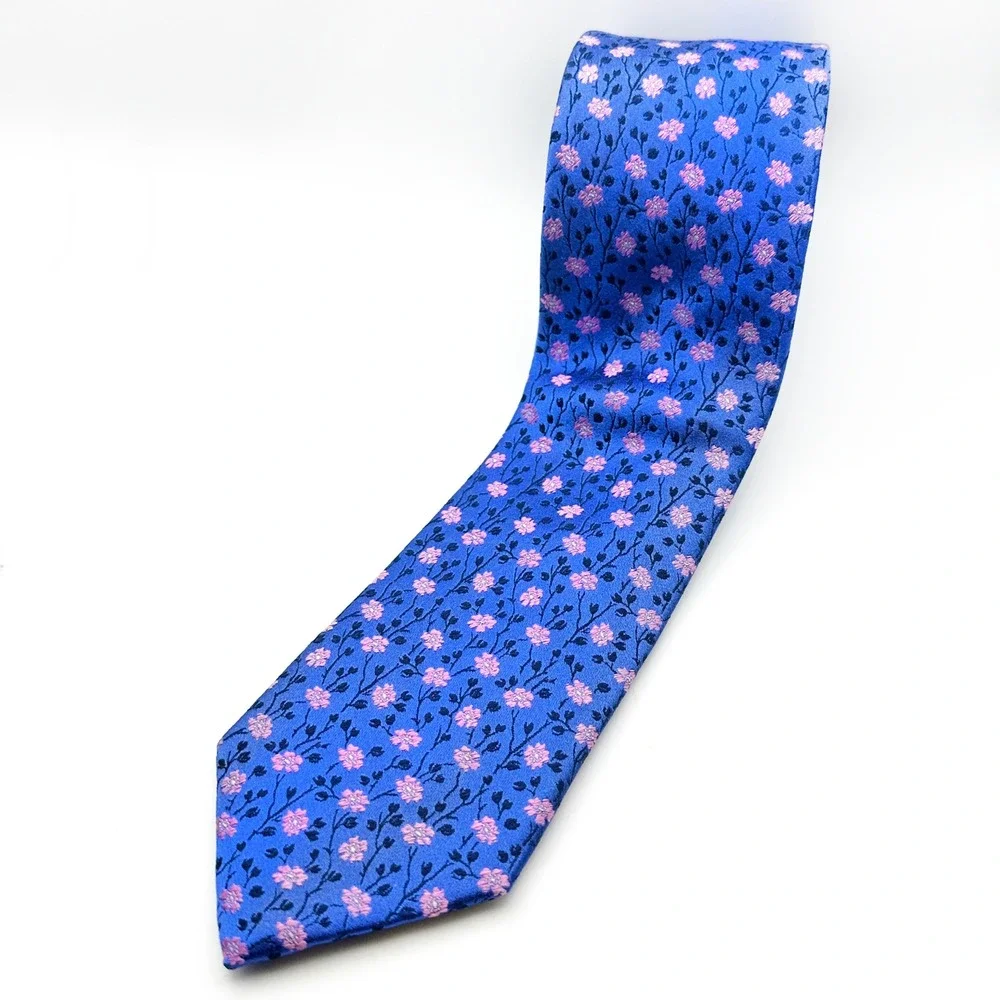 Tattersall London‎ 100% Silk Tie Blue Pink Floral Handmade London Spring